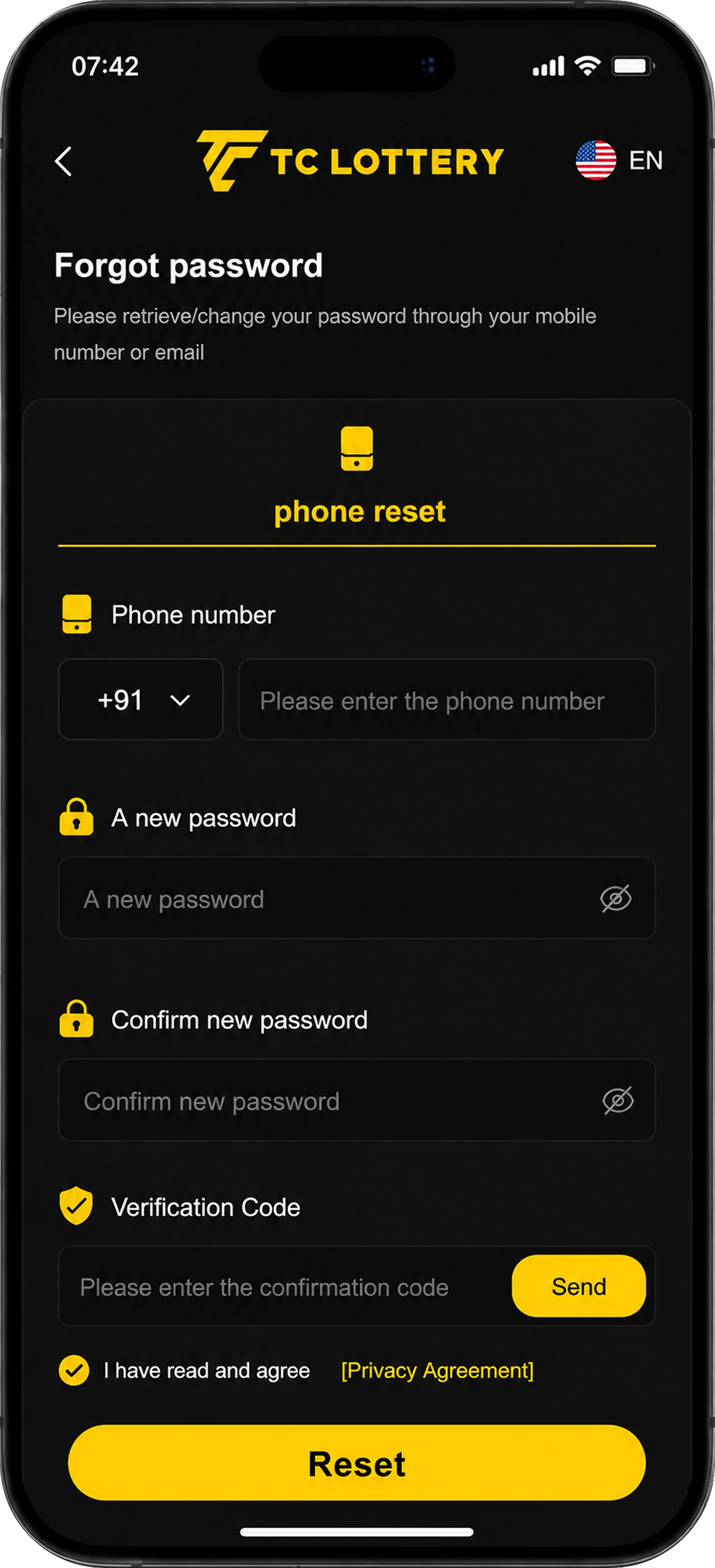 TC Lottery Forget Password